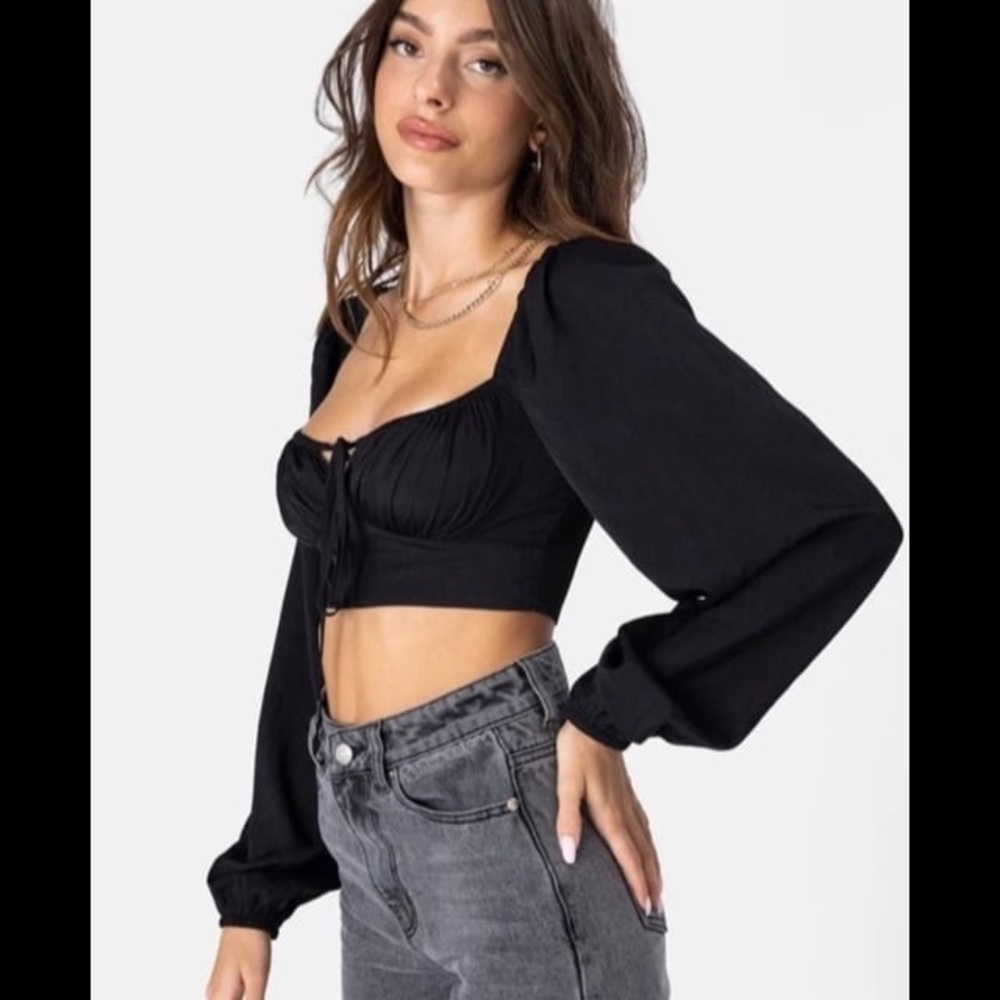 adika vagabond black puff sleeve crop top XS extra small size 0 2